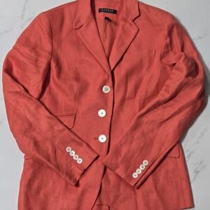 Lauren Ralph Lauren Women's  100% Linen 3 Button Blazer Jacket Orange Size 8